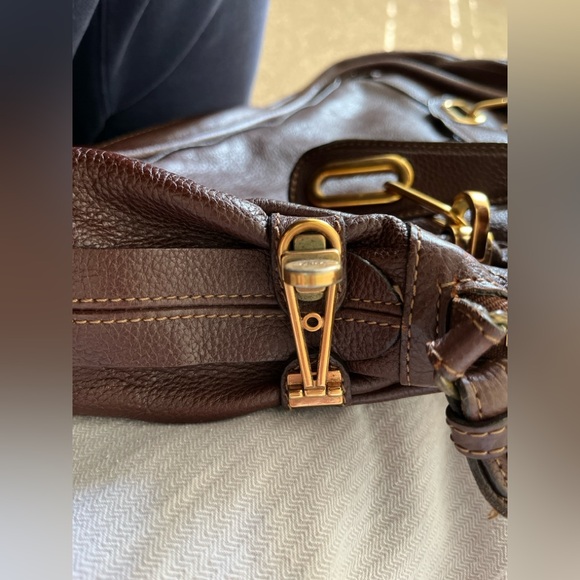 Chloe paraty 2-way large bag work bag glossy brown leather shoulder strap gold - Picture 8 of 16